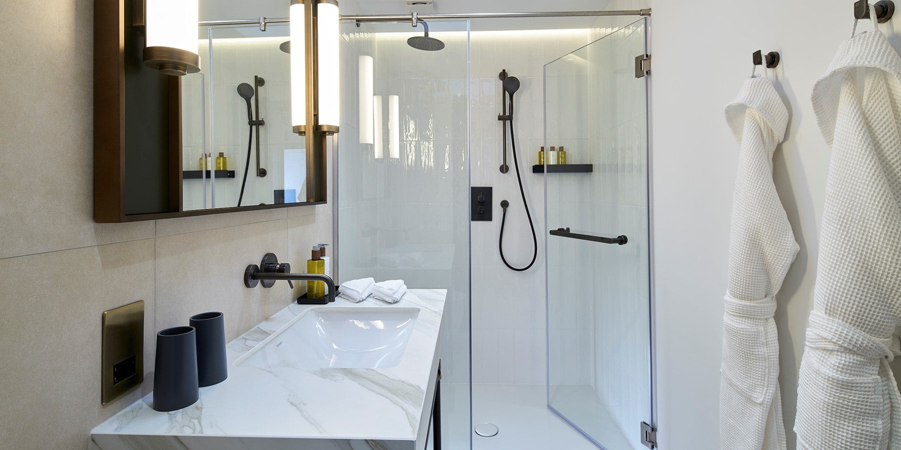 Lexham Gardens by Cheval Maison white bathroom with shower