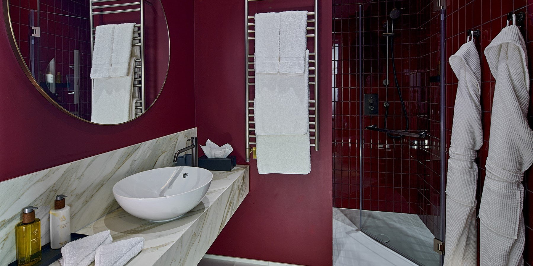 Lexham Gardens by Cheval Maison red bathroom with shower