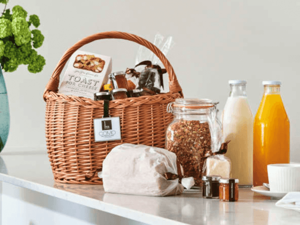 kitchen with welcome hamper